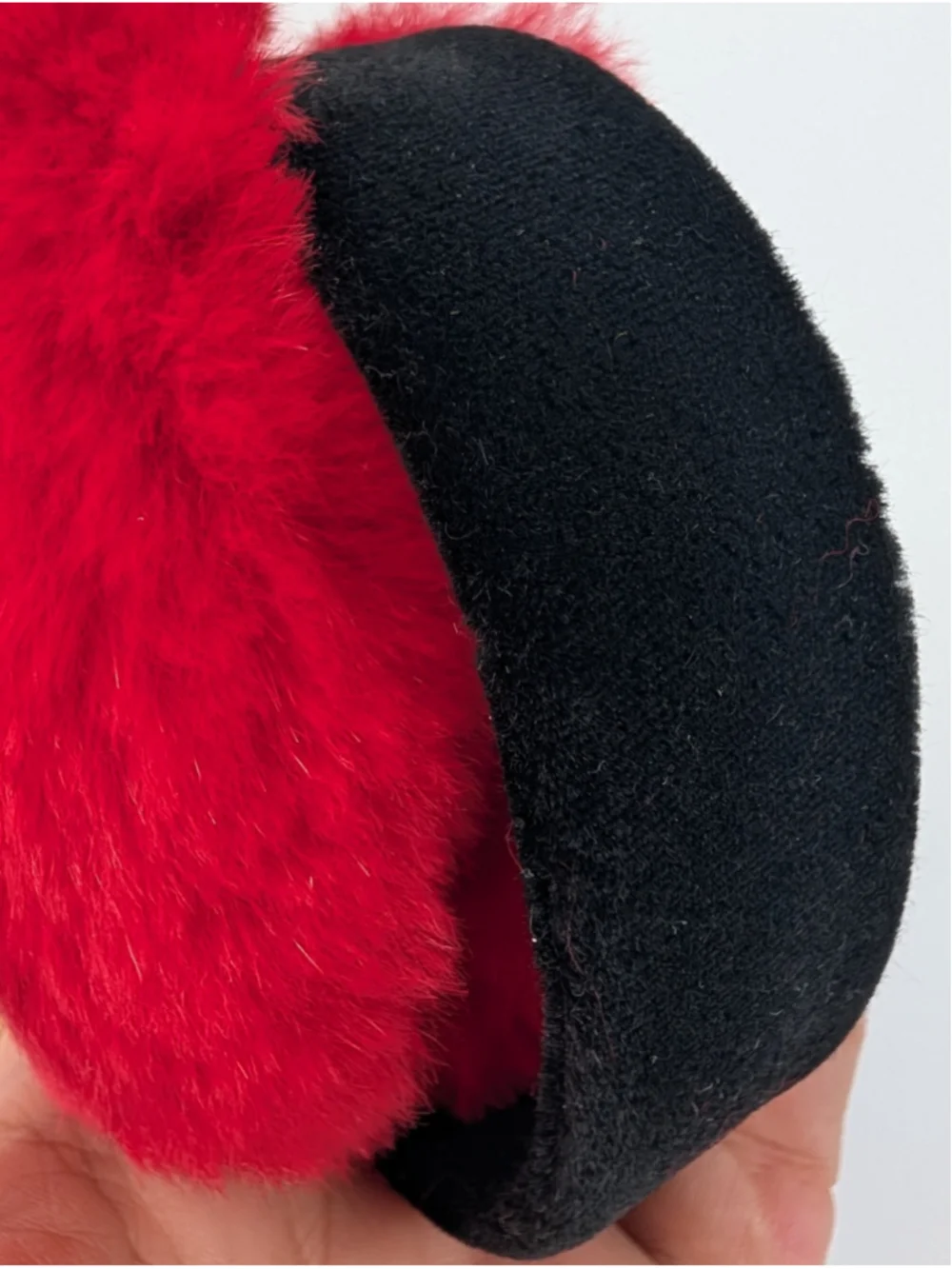 Vintage Surell Red Rabbit Fur Earmuffs Black Velvet Band France NOS